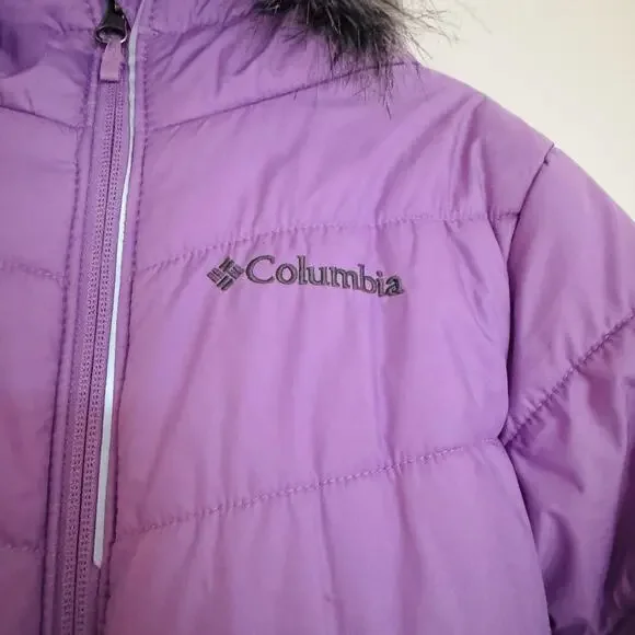 Columbia Girls Purple Katelyn Crest Hooded Winter Faux Fur Jacket Size Small 8